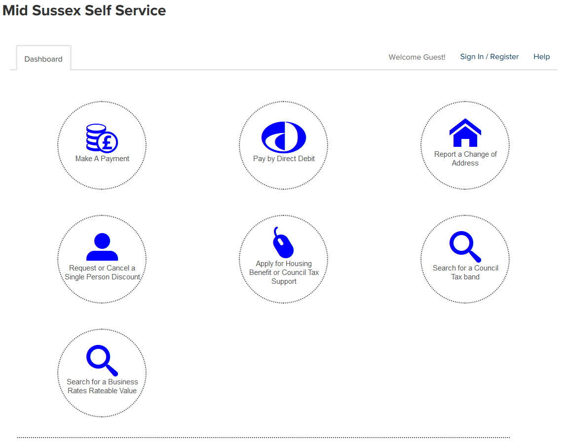 screenshot of the self-service dashboard
